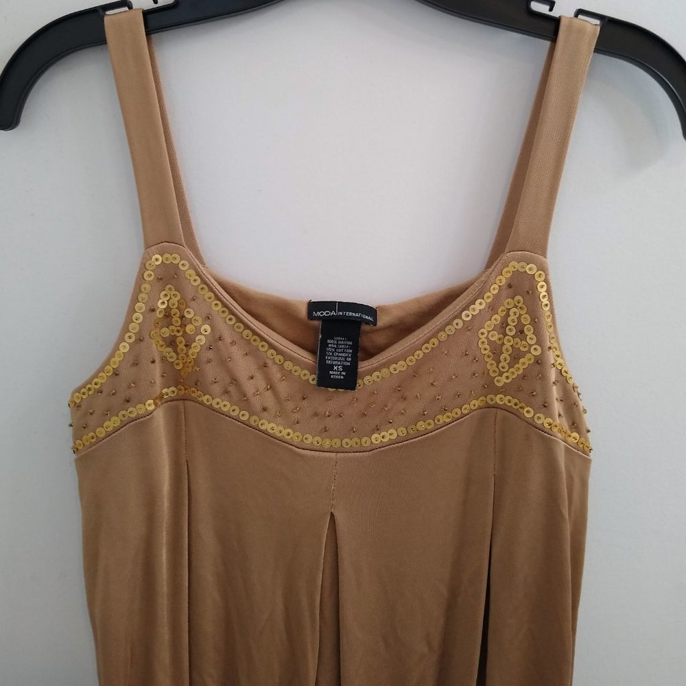 GU Tank Top Gold Sequin, Wide strap, Vintage (90s) Moda International - Size XS